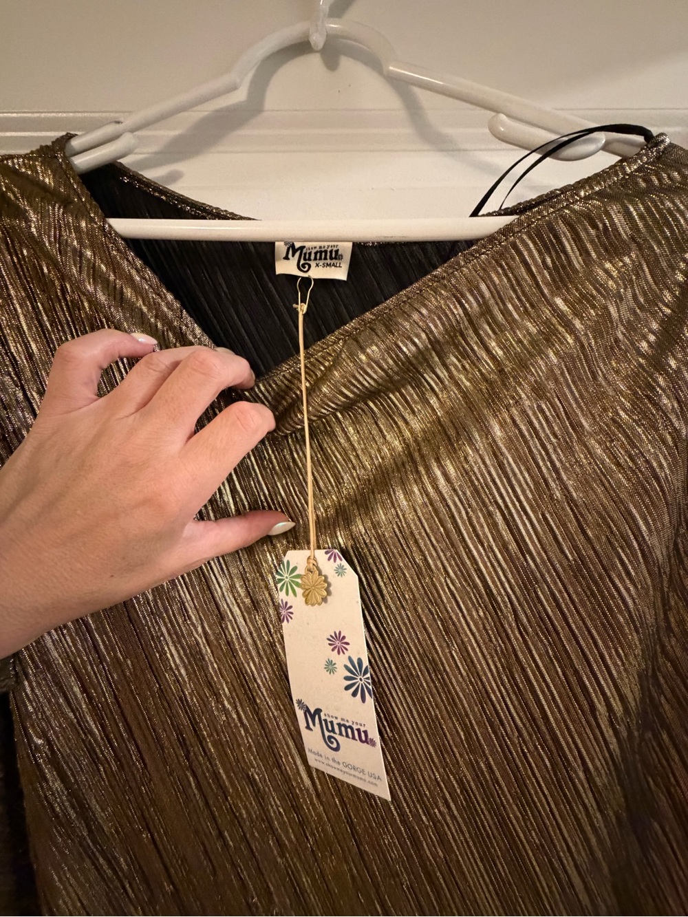 Women’s gold pleated caftan-style dress from Show Me Your Mumu. Size XS NWT - Picture 2 of 2